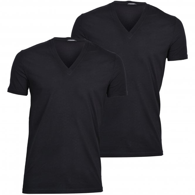 DSquared2-2-Pack Basic V-Neck T-Shirts, Black-UNDERU