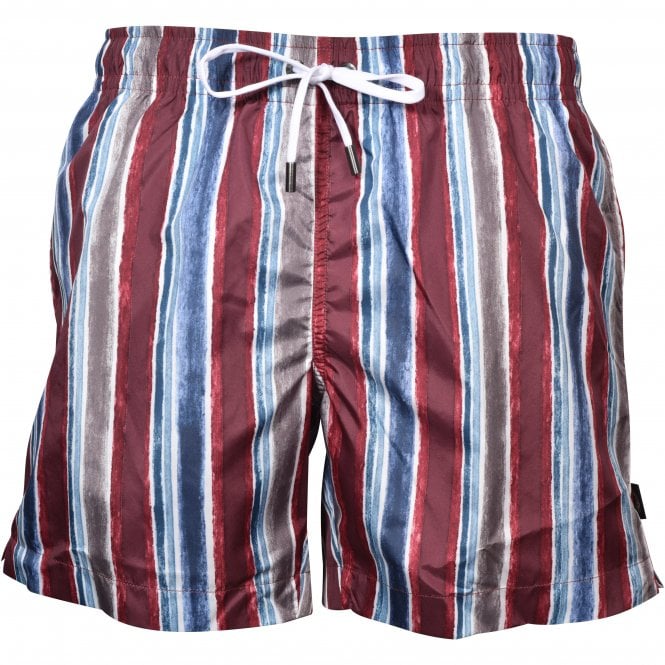 Ermenegildo Zegna-Coloured Stripes Swim Shorts, Berry-UNDERU