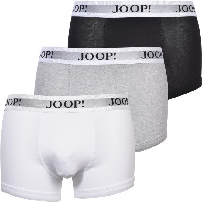 3-Pack Stretch Cotton Boxer Trunks, Black/White/Grey-Joop!-UNDERU