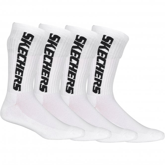 4-Pack Vertical Logo Cushioned Sports Socks, White-Skechers-UNDERU