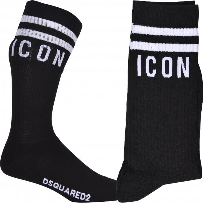 ICON Stripes Logo Sports Socks, Black/white-DSquared2-UNDERU