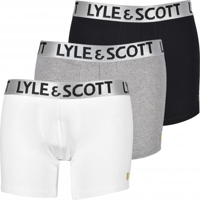 3-Pack Satin Waistband Boxer Briefs, Black/White/Grey-Lyle & Scott-UNDERU