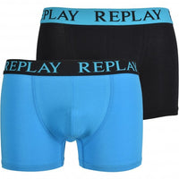 2-Pack Contrast Waistband Boxer Trunks, Black/Blue-Replay-UNDERU