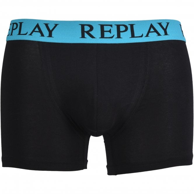 2-Pack Contrast Waistband Boxer Trunks, Black/Blue-Replay-UNDERU