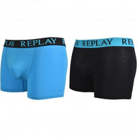 2-Pack Contrast Waistband Boxer Trunks, Black/Blue-Replay-UNDERU