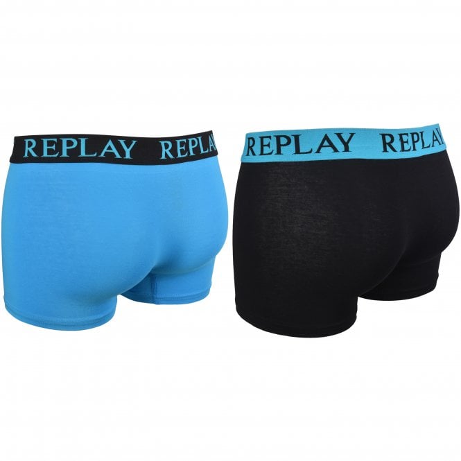 2-Pack Contrast Waistband Boxer Trunks, Black/Blue-Replay-UNDERU