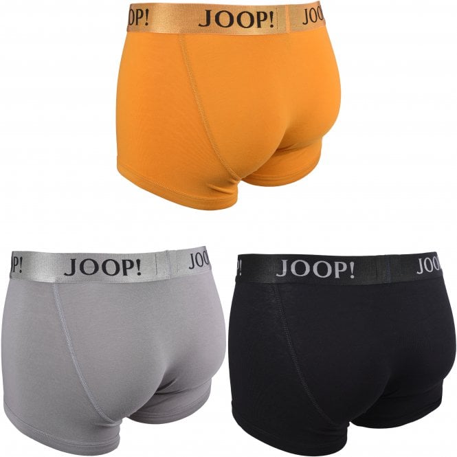 3-Pack Stretch Cotton Boxer Trunks, Gold/Grey/Black-Joop!-UNDERU