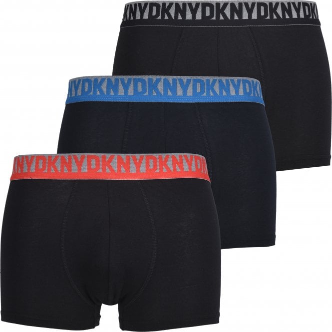 3-Pack Contrast Waistband Boxer Trunks, Black w/ red/blue