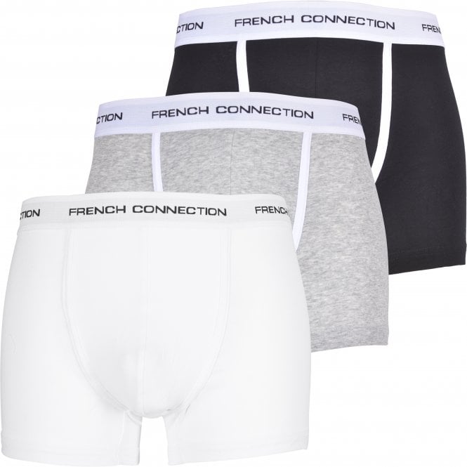 3-Pack Contrast Piping Boxer Trunks, Black/Grey/White-French Connection-UNDERU