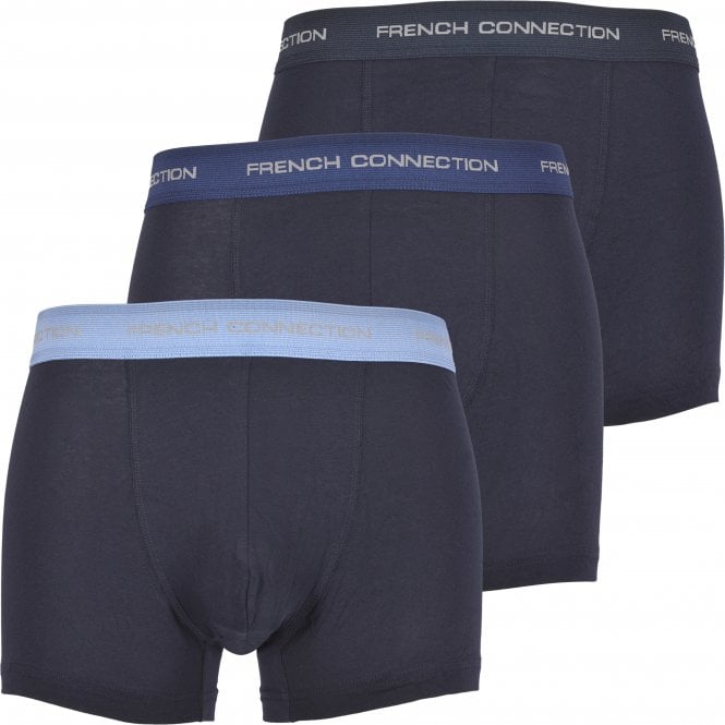 Pack Of 3 Navy Casual Boxer Briefs With Contrasting Waistband Navy Blue /  Green / Red / Navy Blue