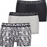 Michael Kors-3-Pack AOP & Solid Boxer Trunks, Black/Grey-UNDERU