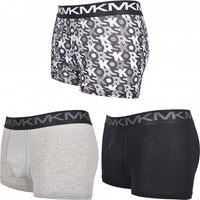 Michael Kors-3-Pack AOP & Solid Boxer Trunks, Black/Grey-UNDERU