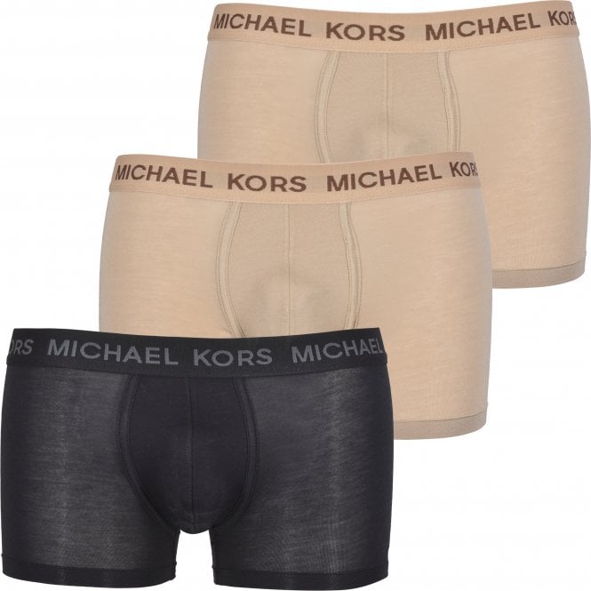 Michael Kors-3-Pack Tonal Logo Boxer Trunks, Black/Khaki-UNDERU