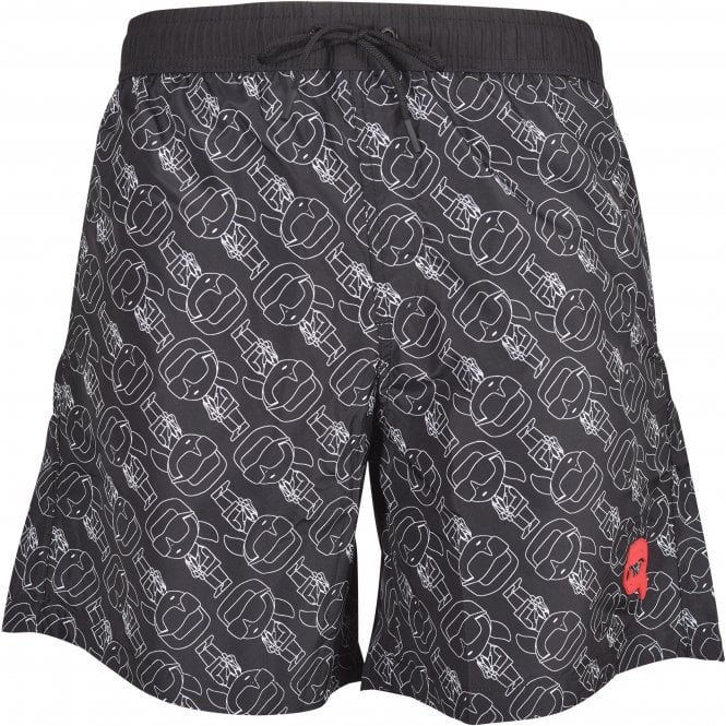 Ikonic 2.0 Print Swim Shorts, Black-Karl Lagerfeld-UNDERU