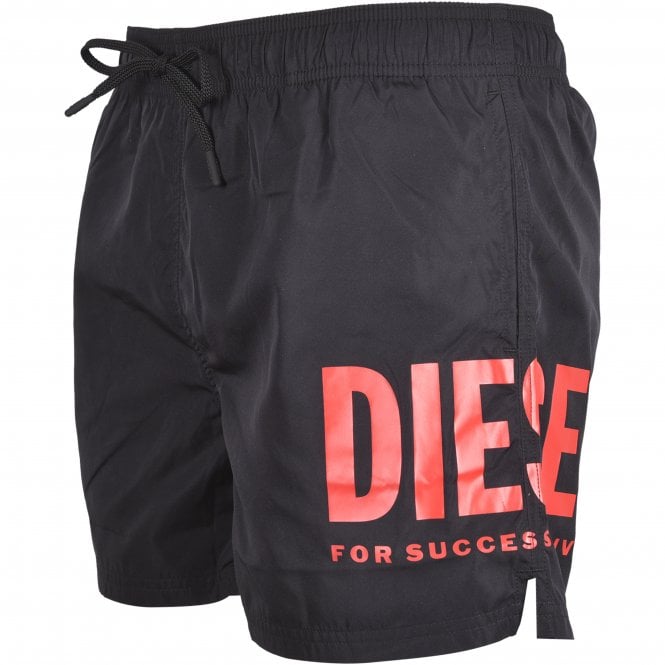 Diesel-Logo Print Swim Shorts, Black-UNDERU