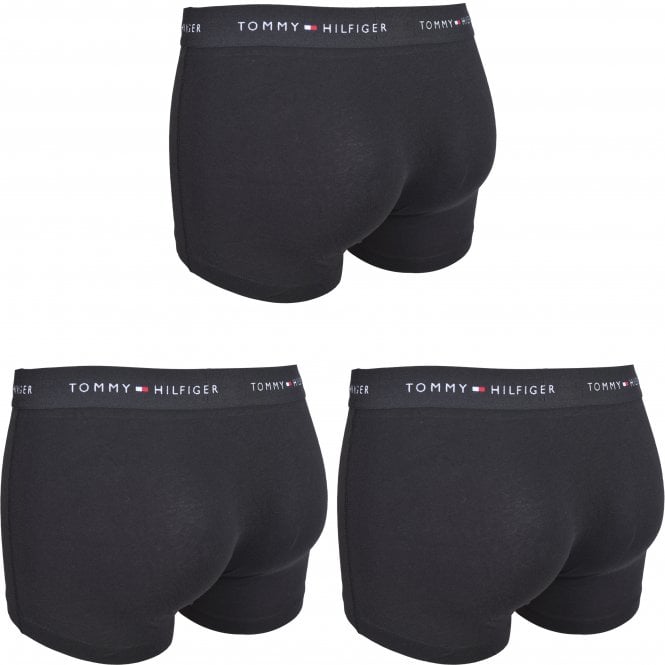 Tommy Hilfiger-3-Pack Signature Cotton Boxer Trunks, Black-UNDERU