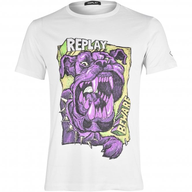 Replay-Beware of the Dog Pop Art T-Shirt, White-UNDERU