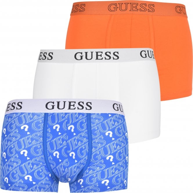 3-Pack Question Marks Boxer Trunks, Blue/White/Orange-Guess-UNDERU