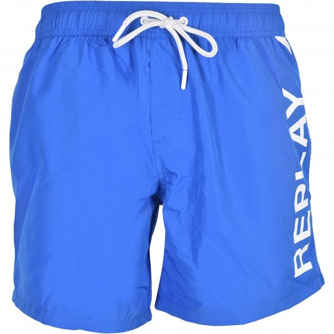 Replay-Side Logo Swim Shorts, Aegean Blue-UNDERU