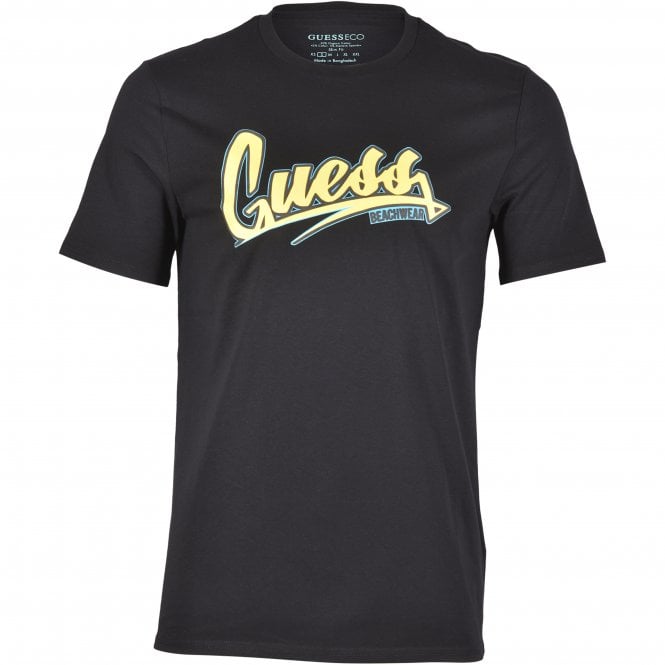 Beachwear Logo Organic Cotton T-Shirt, Jet Black-Guess-UNDERU