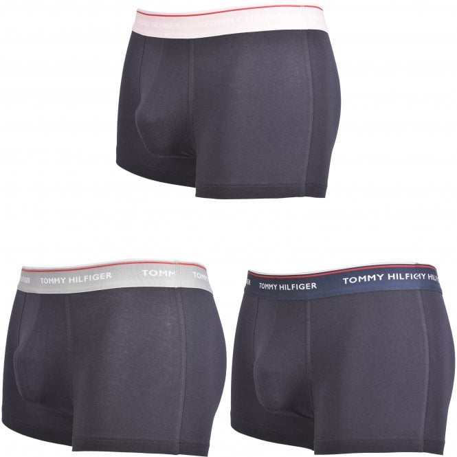 Tommy Hilfiger-3-Pack Cotton Stretch Boxer Trunks, Navy with grey/pink-UNDERU