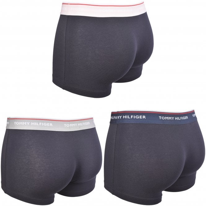 Tommy Hilfiger-3-Pack Cotton Stretch Boxer Trunks, Navy with grey/pink-UNDERU