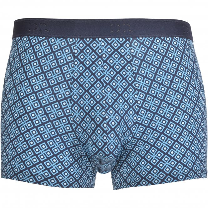 Derek Rose-Jack Pima Cotton Stretch Geo Print Boxer Trunk, Navy/turquoise-UNDERU