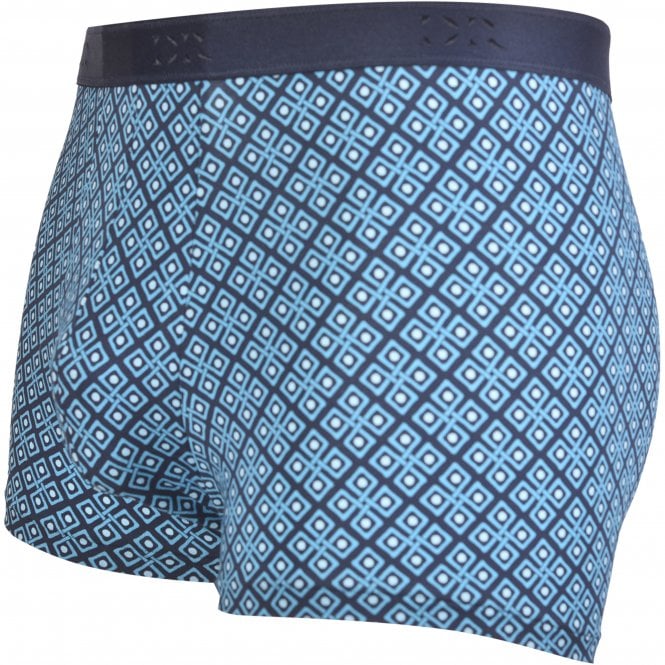 Derek Rose-Jack Pima Cotton Stretch Geo Print Boxer Trunk, Navy/turquoise-UNDERU